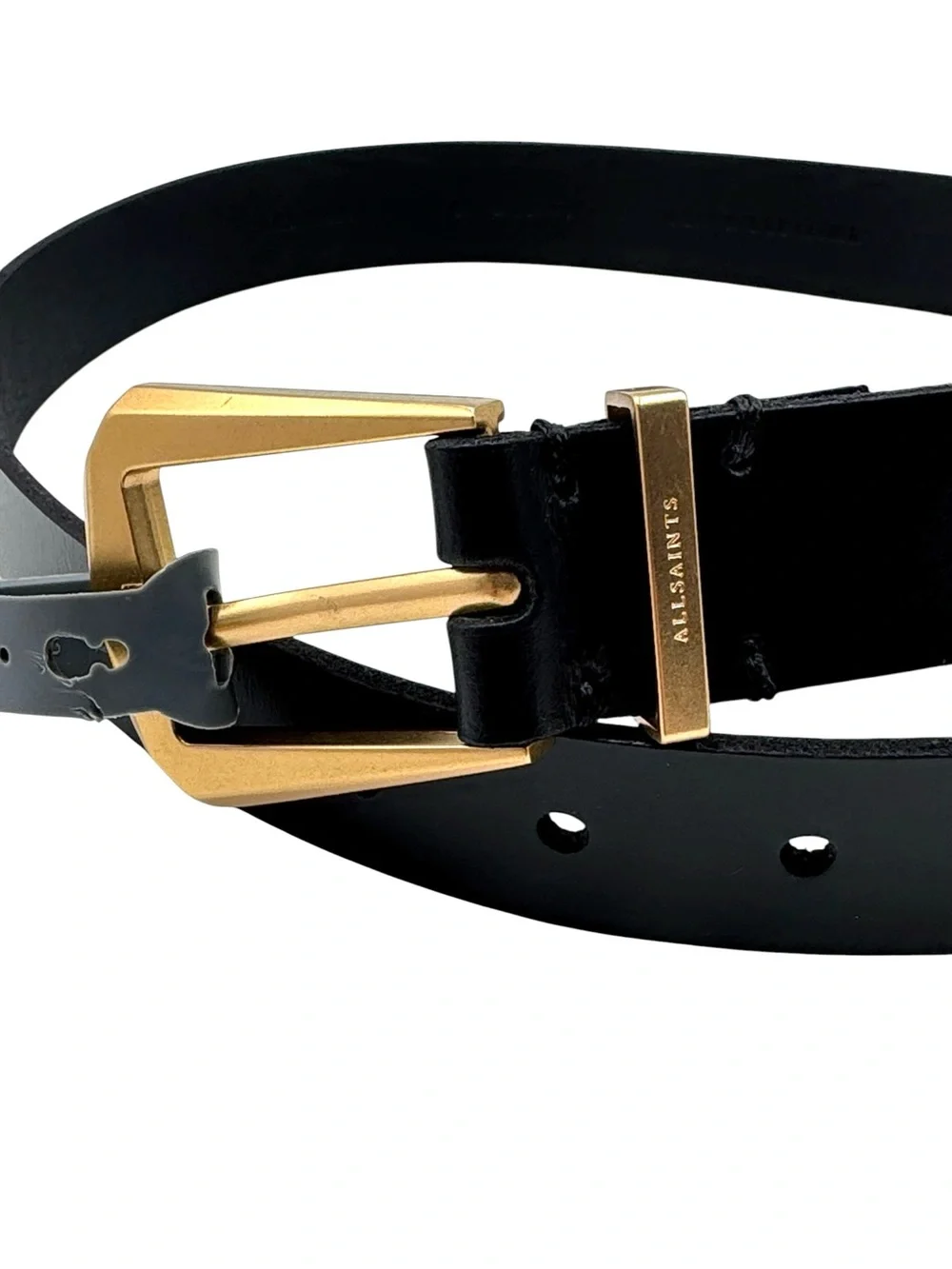 NWT AllSaints Women’s Black Leather 30mm Western Hexagonal Buckle Belt - Size S